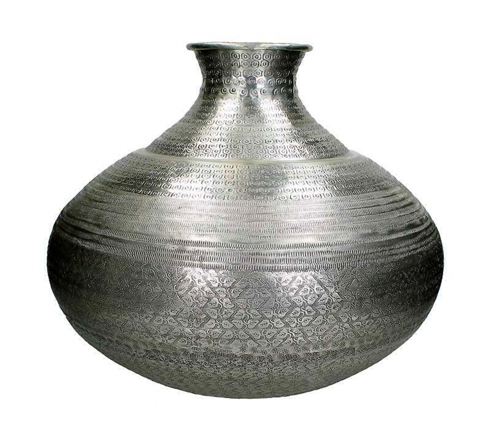 Váza ručne tepaná, kovová strieborná 42x53x53cm