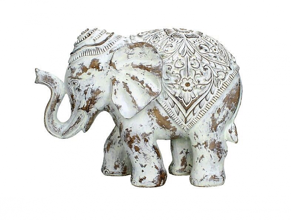Slon stojaci dekorácia biela patina 23x14x31cm