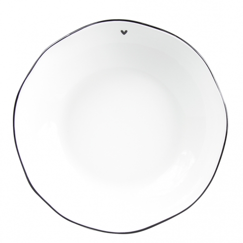 Polievkový tanier biela / malé srdce v čiernej 21x5cm