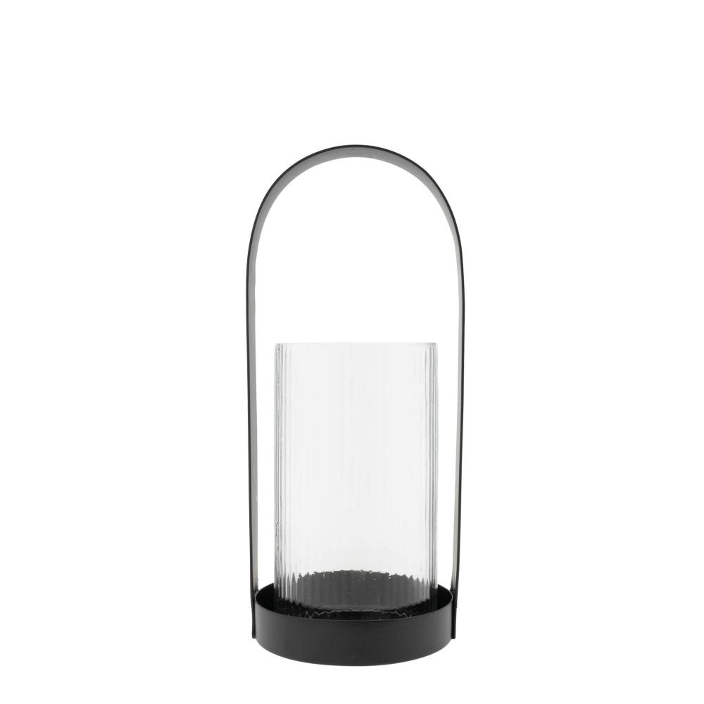 Lantern Large with ribbed glass metal Black