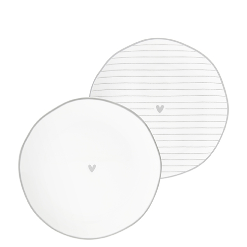 NEW Side Plate Ass(2x12)white/edge & heart Grey 13cm cena za ks /set 2 ks/
