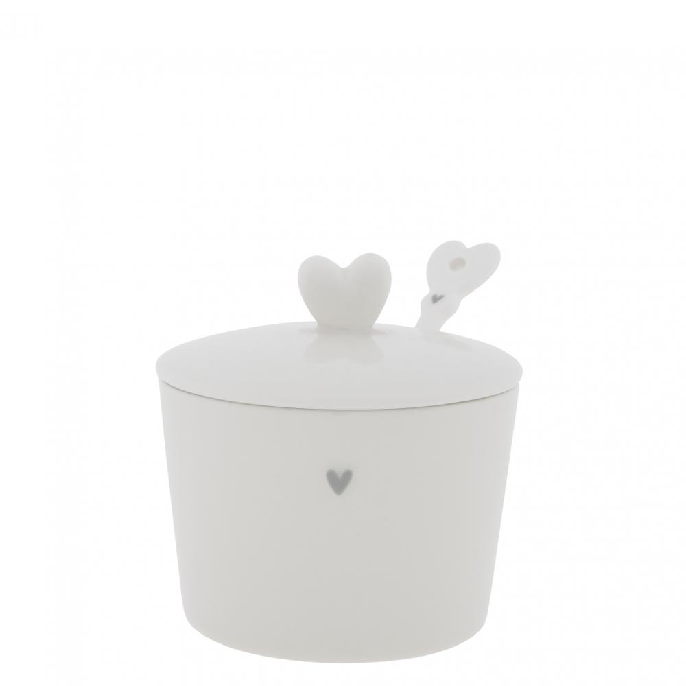 Sugar Bowl White/Sm heart&Spoon in grey 7x85x7cm 

