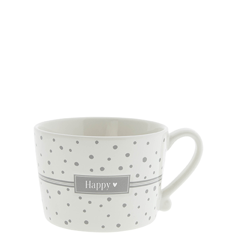 Cup White sm Dots in Grey/ Happy 8.5x7x6cm























