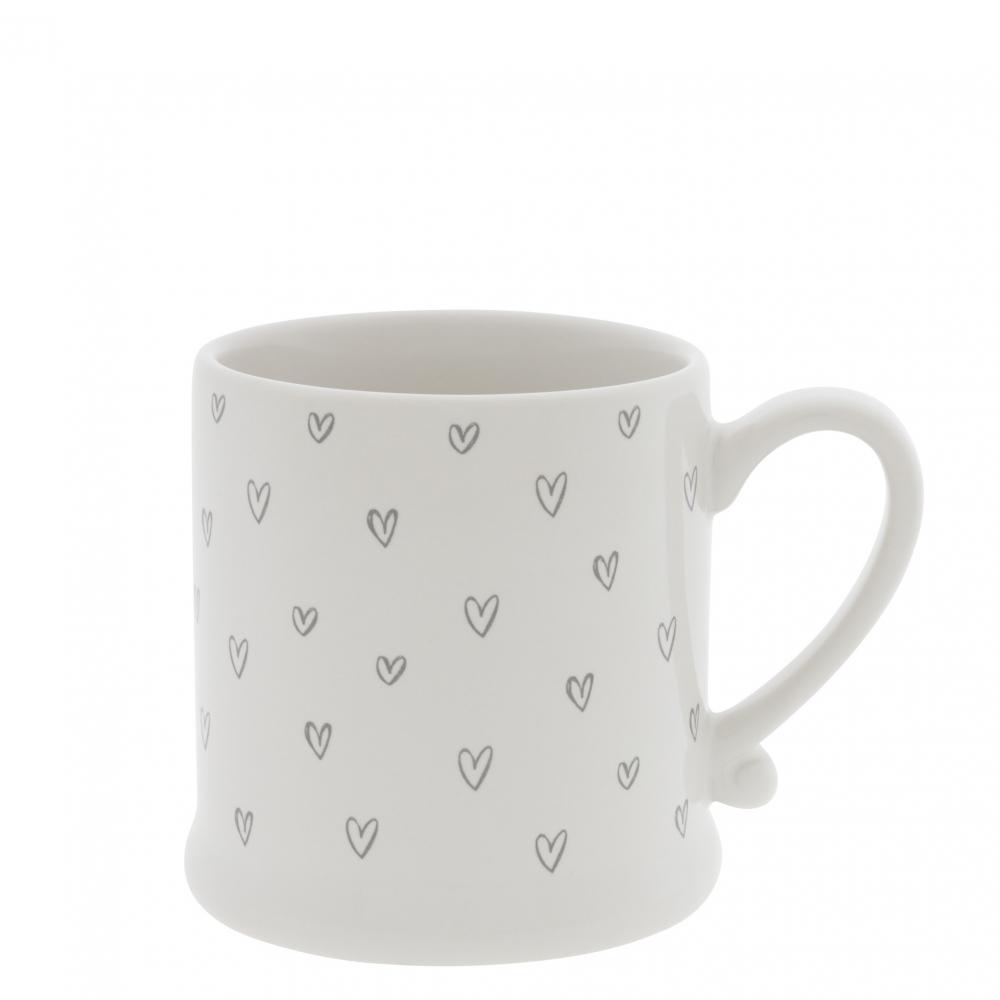 Mug White/Hearts overall in Grey  8x7cm
























