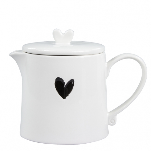 Teapot White w.Heart in Black
