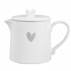 Teapot White w. Heart in Grey
