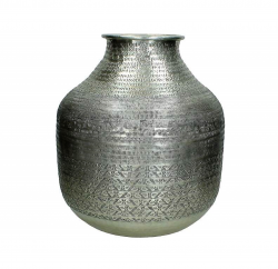 Váza ručne tepaná kovová streborná 39x33x33cm