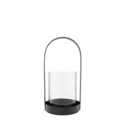 Lantern Medium with ribbed glass metal Black
