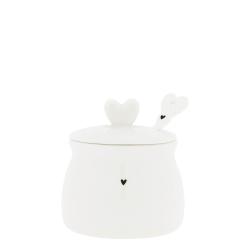 Jam Jar with Spoon White with Heart in Black 9X6.5




