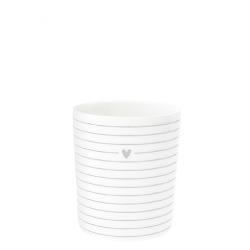Mug White/heart& stripes in grey 8x8x9cm