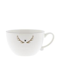 Soup Bowl White /edge Black Deer 13 cm