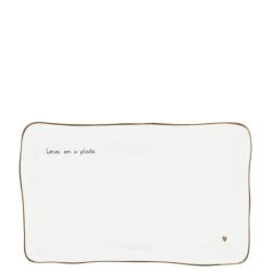 Sushi Plate 'love on a plate'  brown edge 22x14 cm
