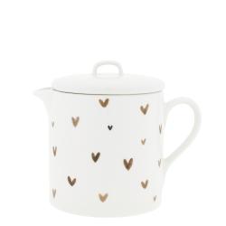 Teapot White/Brown Little Hearts