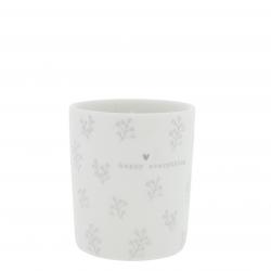 Mug White/Flower hearts in grey 8x8x9cm






















