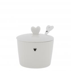 Sugar Bowl White/Sm heart&Spoon in black 7x85x7cm 
