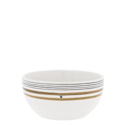 Bowl White/Little Stripes Brown w Black