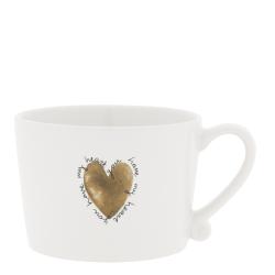Cup White/Big Heart Brown w text 10x8x7cm