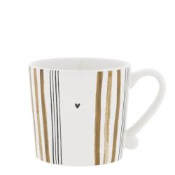 Mug White/Little Stipes Brown with Black 8x7cm