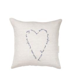 Cushion Cover 50x50 Naturel/Heart Blue 100% Linen