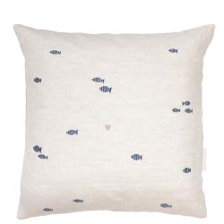 Cushion Cover 60x60 Natural/Fishes Blue 100% linen