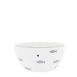 Bowl White M/Watercolour Blue Fish 14x7cm