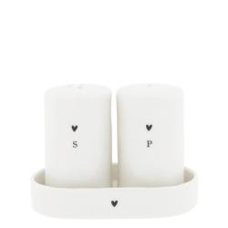 Salt&Peper White natural shape/black heart11x8 cm