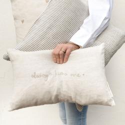 Cushion Cover 50x50 Naturel/Line Blue 100% Linen